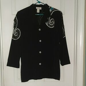 Amy Jess vintage  black embellished shirt jacket Sz M